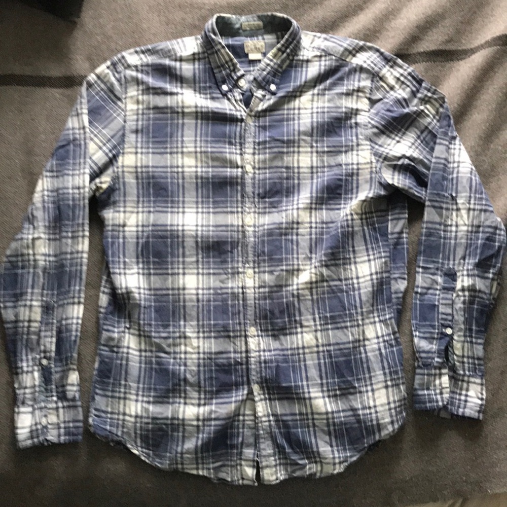 JCrew men madras blue check cotton shirt size L
